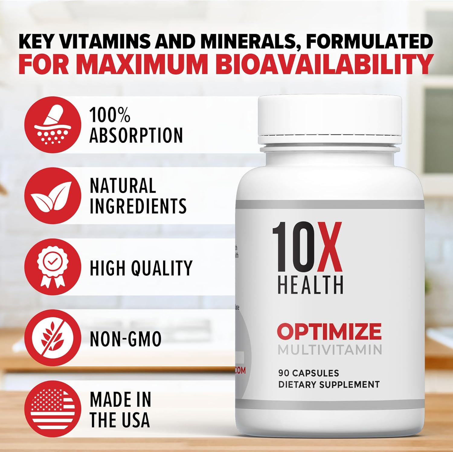 10X Health Optimize Methylated Multivitamin Key vitamins and minerals 