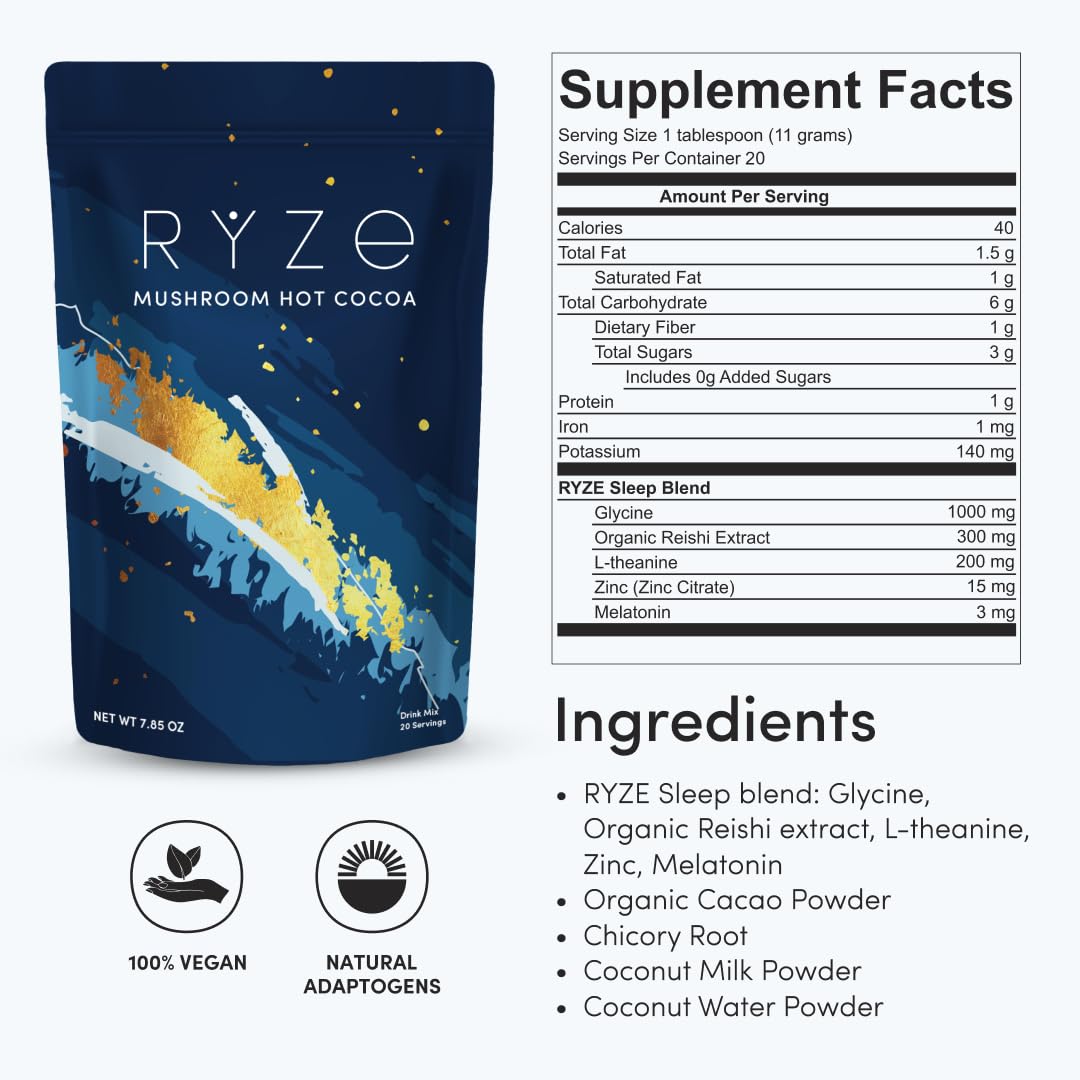 RYZE Mushroom Hot Cocoa – Mushroom Sleep Cocoa with Functional Mushrooms & Rich Chocolate FlavorRYZE Mushroom Hot Cocoa – Mushroom Sleep Cocoa with Functional Mushrooms & Rich Chocolate Flavor - EA Supplements EA Supplements