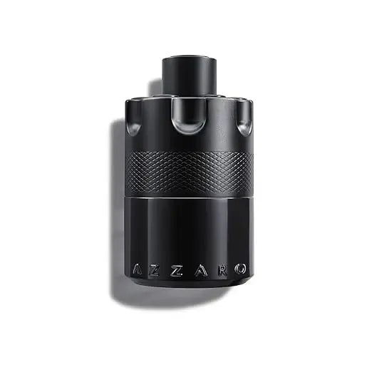 Black Azzaro perfume bottle on a white background