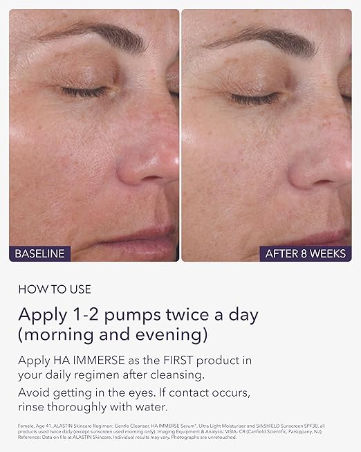 Before and after comparison of skin treatment with application instructions.