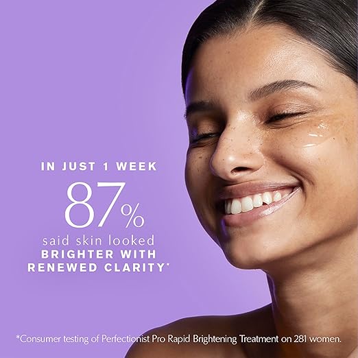 Advertisement for a skincare product showing a woman's face with text about skin improvement.