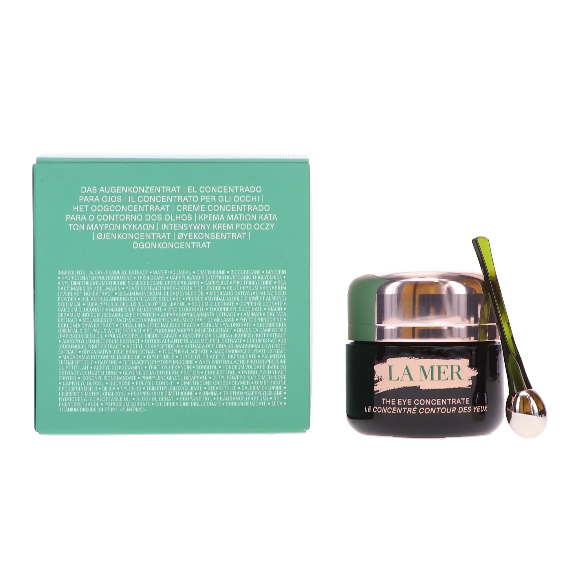 La Mer eye cream with packaging and applicator on a white background EA Supplements