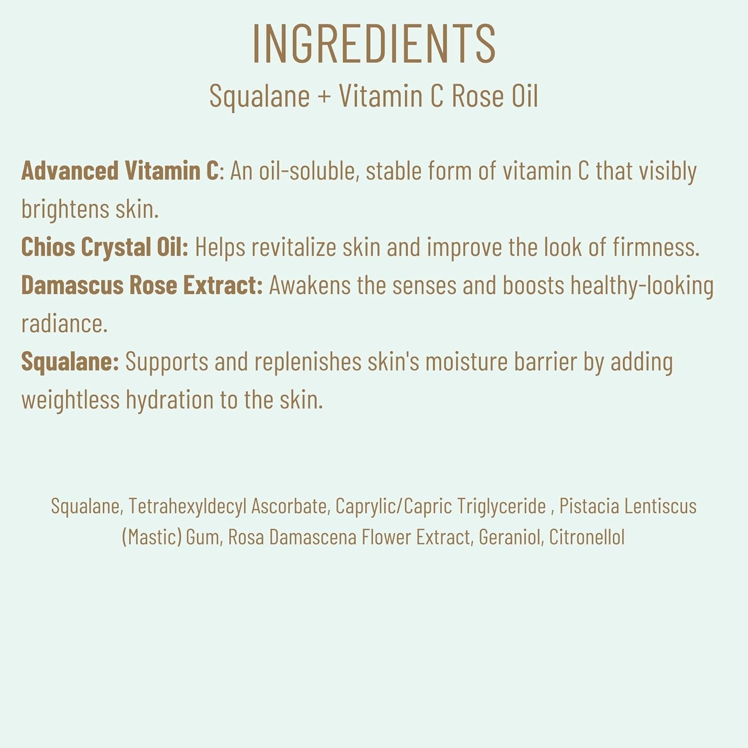 List of ingredients with descriptions on a white background