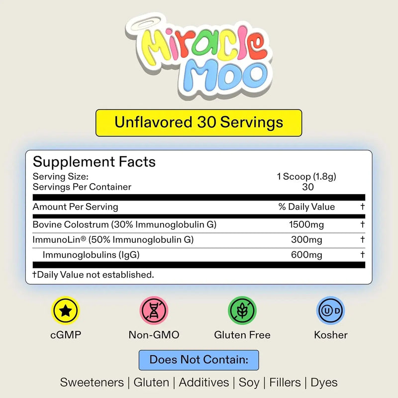 Miracle-Moo-Unflavored-Bovine-Colostrum supplement facts