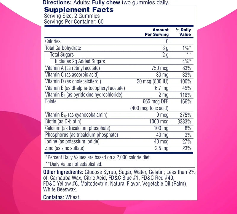 ONE-A-DAY-Multi_-Hair_-Skin-_-Nails_-Multivitamin-_supplement facts EA Supplements