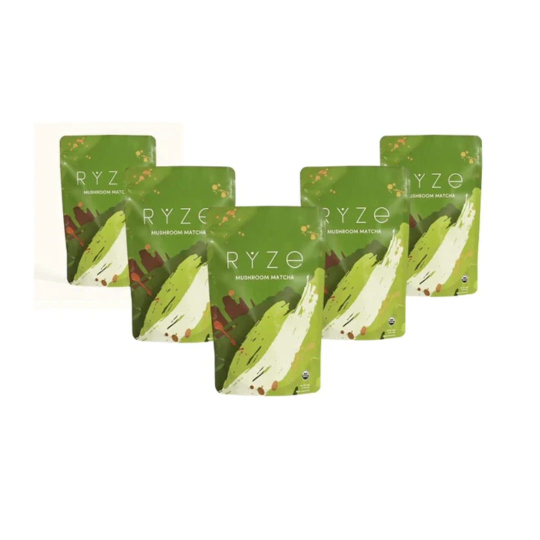 RYZE Superfoods Mushroom Matcha – USDA Organic Blend with 6 Functional Mushrooms and Ceremonial-Grade Japanese Matcha – 30 & 60 Servings