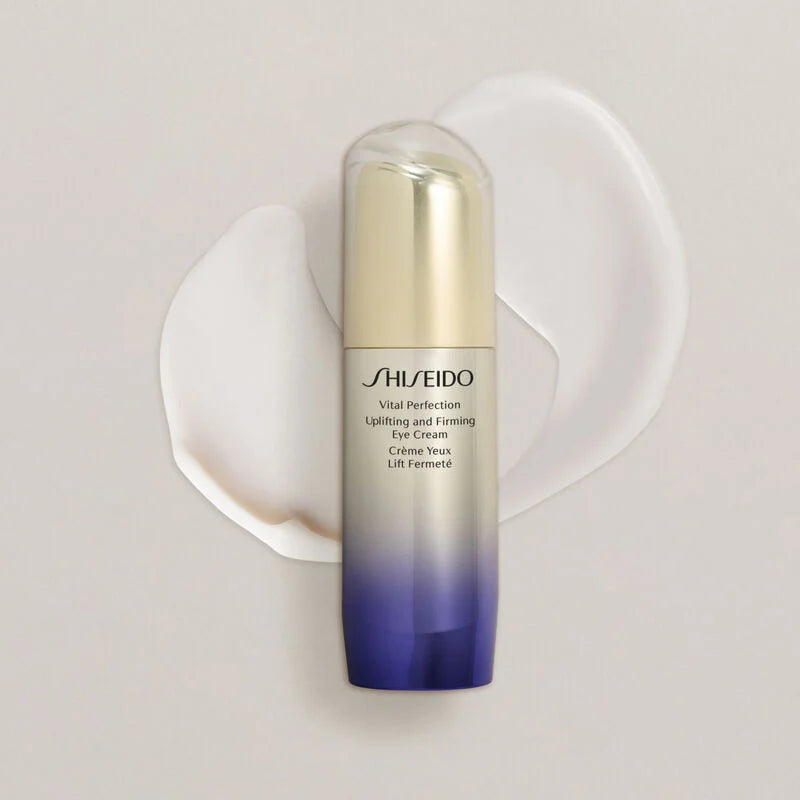 Shiseido eye cream bottle on a light gray background