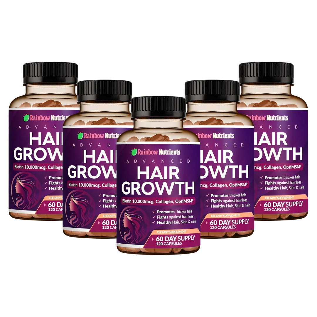 Rainbow Nutrients Advanced Hair Growth Supplement – Biotin 10,000 mcg, Collagen & OptiMSM, 120 Capsules