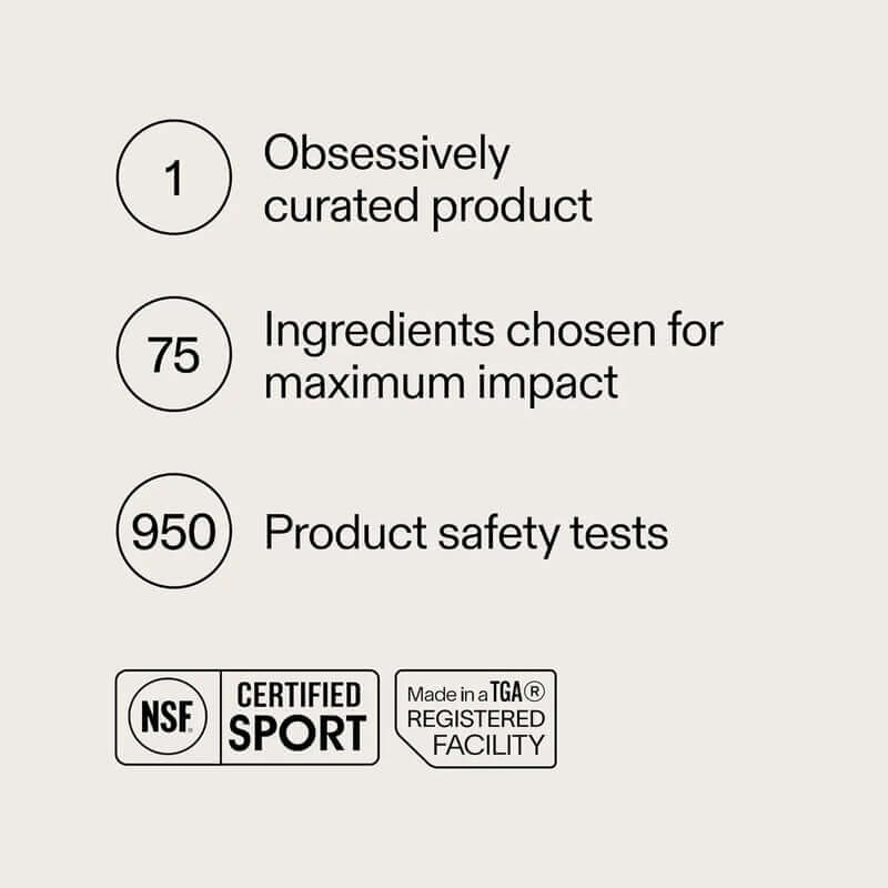 AG1 Greens Powder - 1 curated product, 75 impact-focused ingredients, 950 safety tests, NSF Certified Sport, TGA Registered Facility