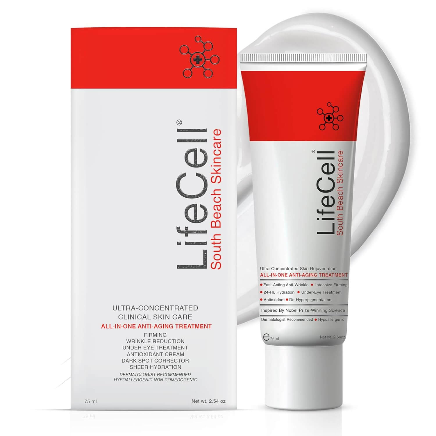 LifeCell Anti-Aging Cream with Retinol, Vitamin C & Hyaluronic Acid for Wrinkles, Fine Lines, and Dark Circles, 2.54oz tube.