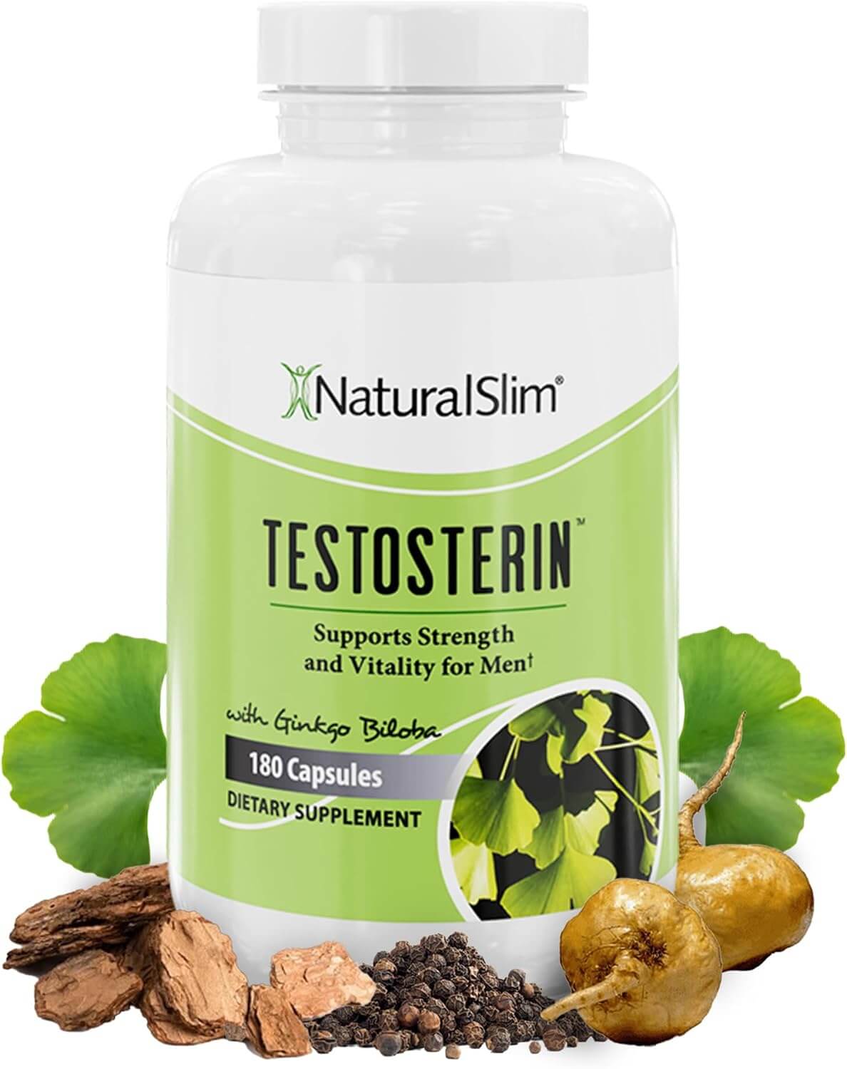 NaturalSlim Natural Testosterone Booster for Men - Supports strength, vitality, energy, focus with 180 capsules.